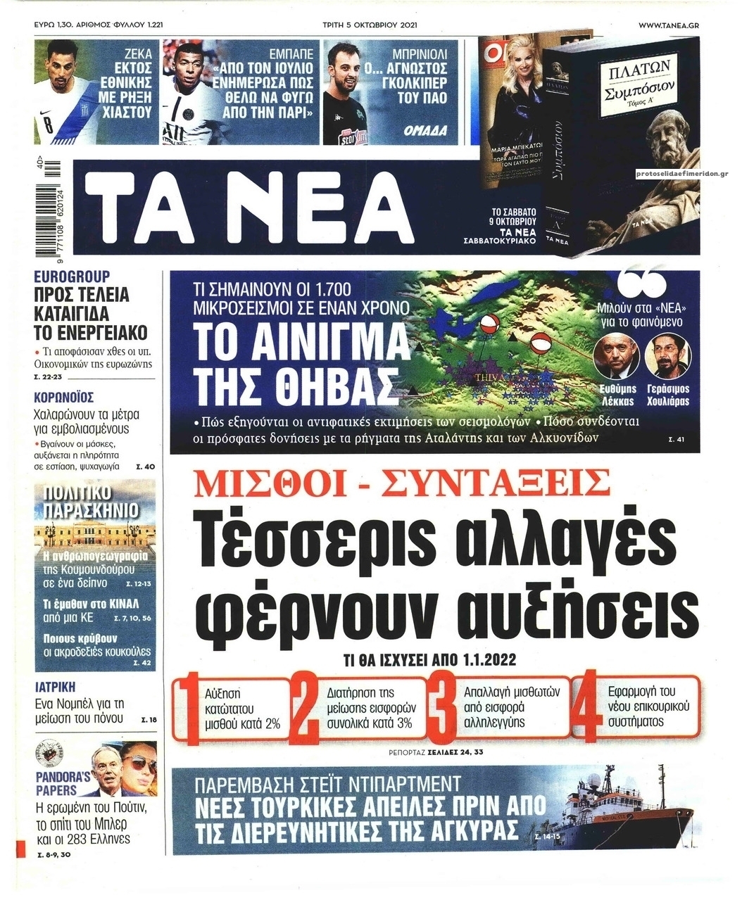 Πρωτοσέλιδο εφημερίδας Τα Νέα