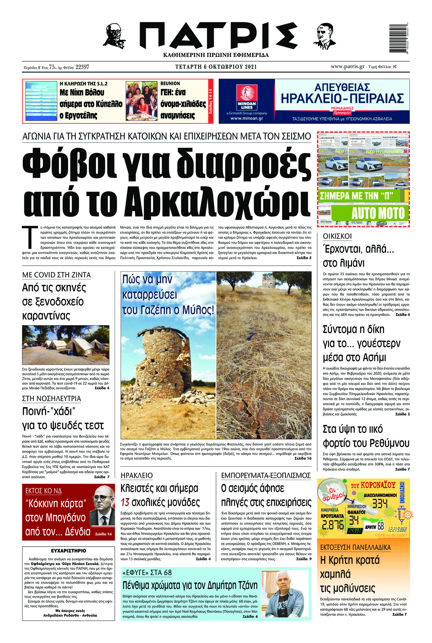 Πρωτοσέλιδο εφημερίδας Πατρίς