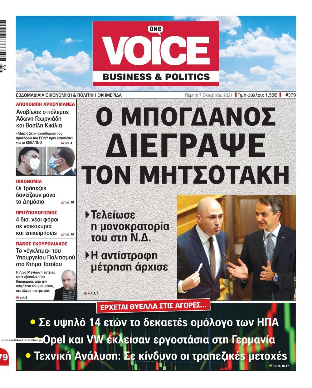 Πρωτοσέλιδο εφημερίδας Finance and Markets Voice