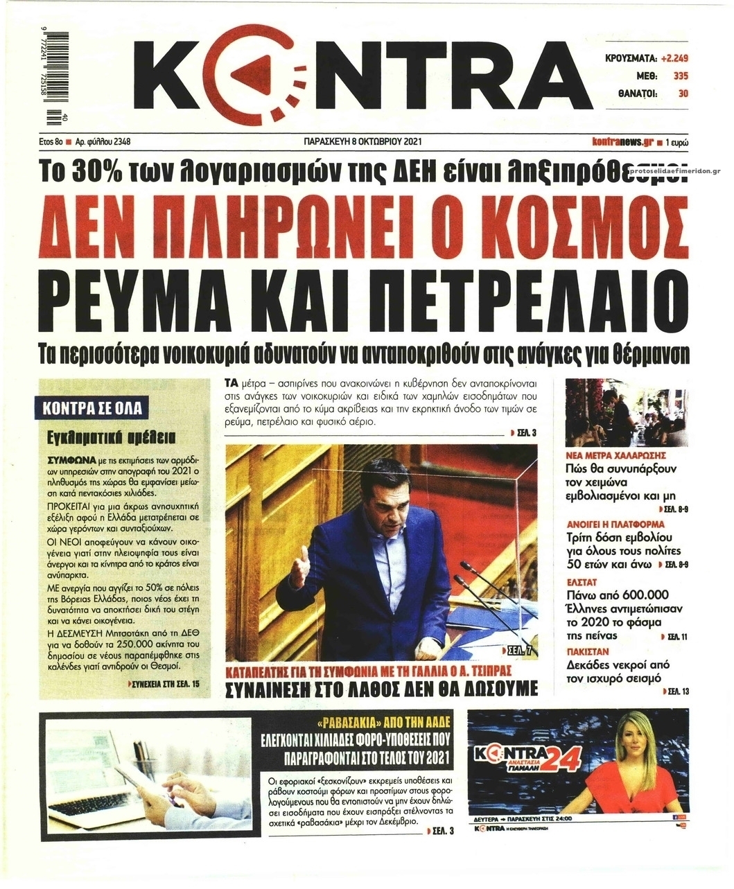 Πρωτοσέλιδο εφημερίδας Kontra News