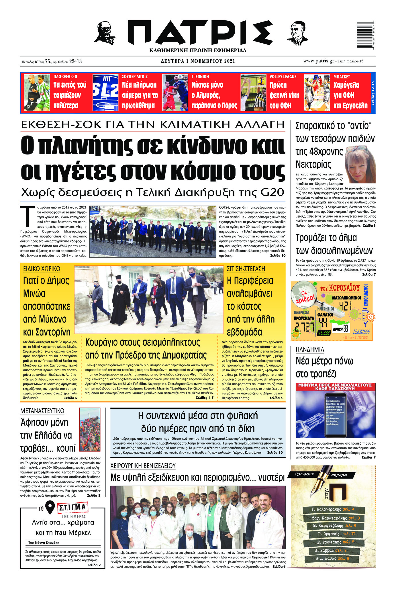 Πρωτοσέλιδο εφημερίδας Πατρίς