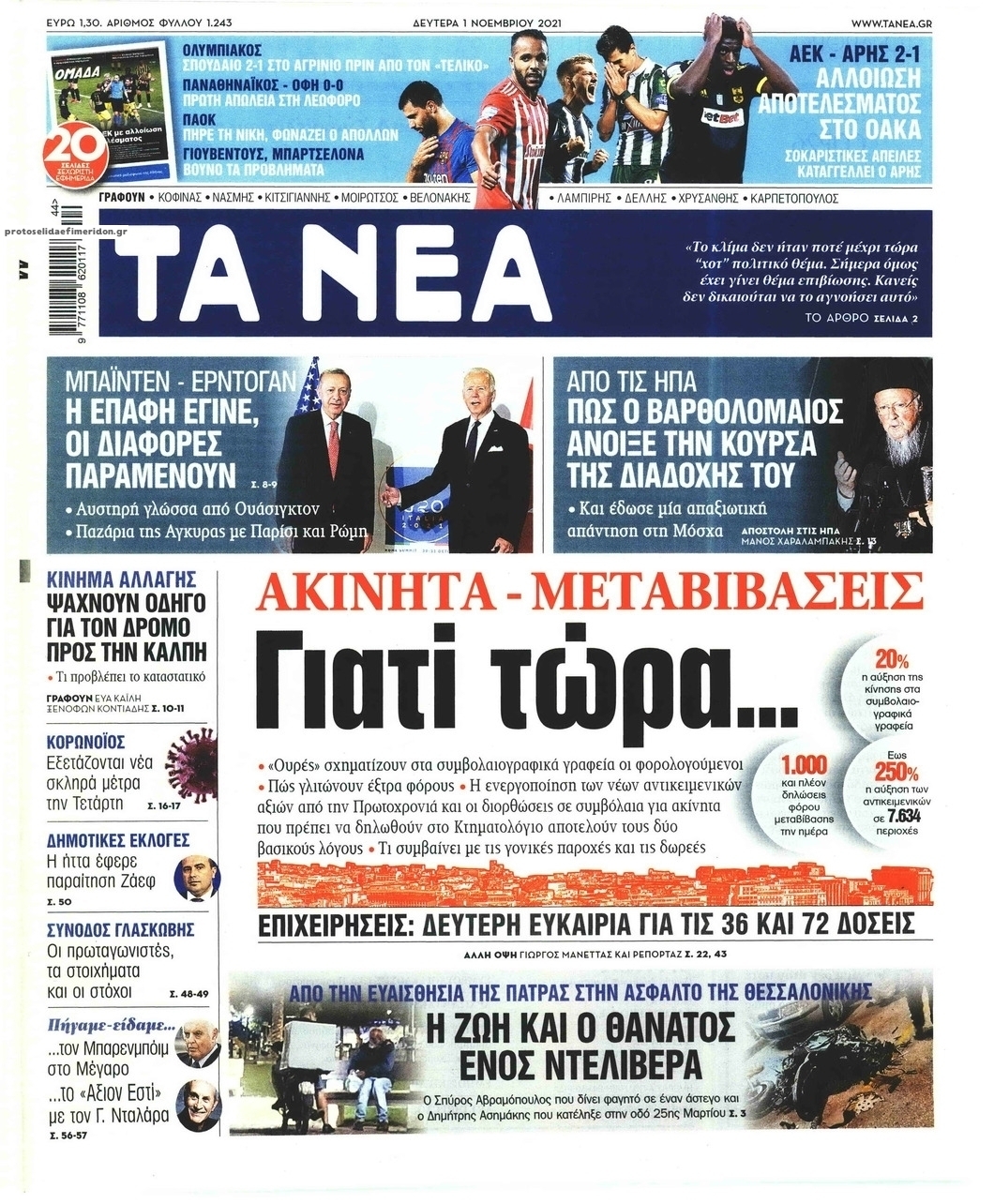 Πρωτοσέλιδο εφημερίδας Τα Νέα