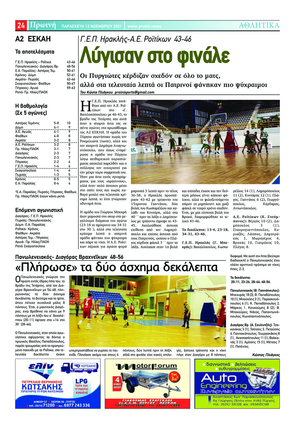 Οπισθόφυλλο εφημερίδας Πρωινή Ηλείας
