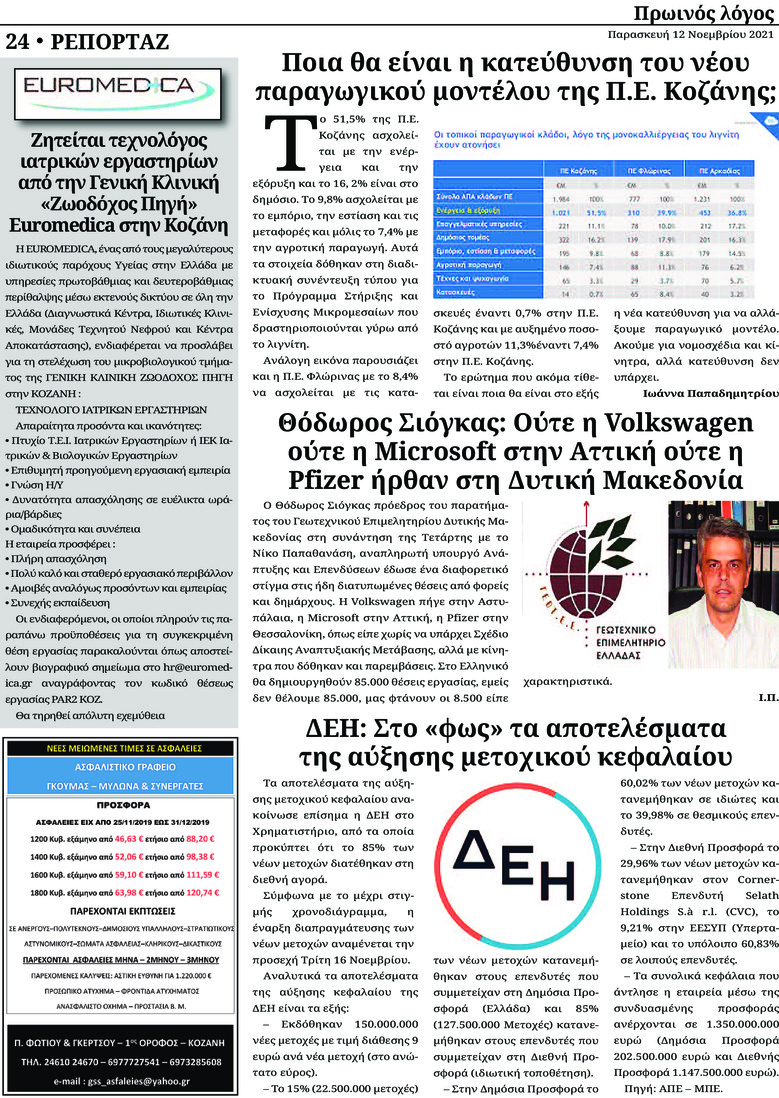 Οπισθόφυλλο εφημερίδας Πρωινός λόγος Κοζάνης