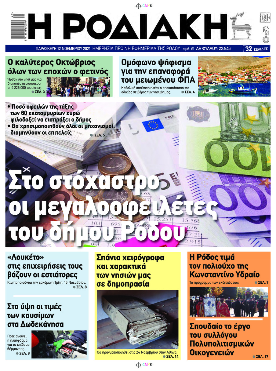 Πρωτοσέλιδο εφημερίδας Ροδιακή
