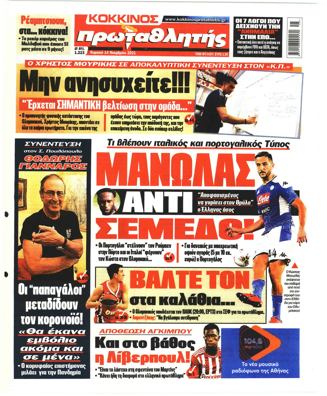 Πρωτοσέλιδο εφημερίδας Κόκκινος Πρωταθλητής