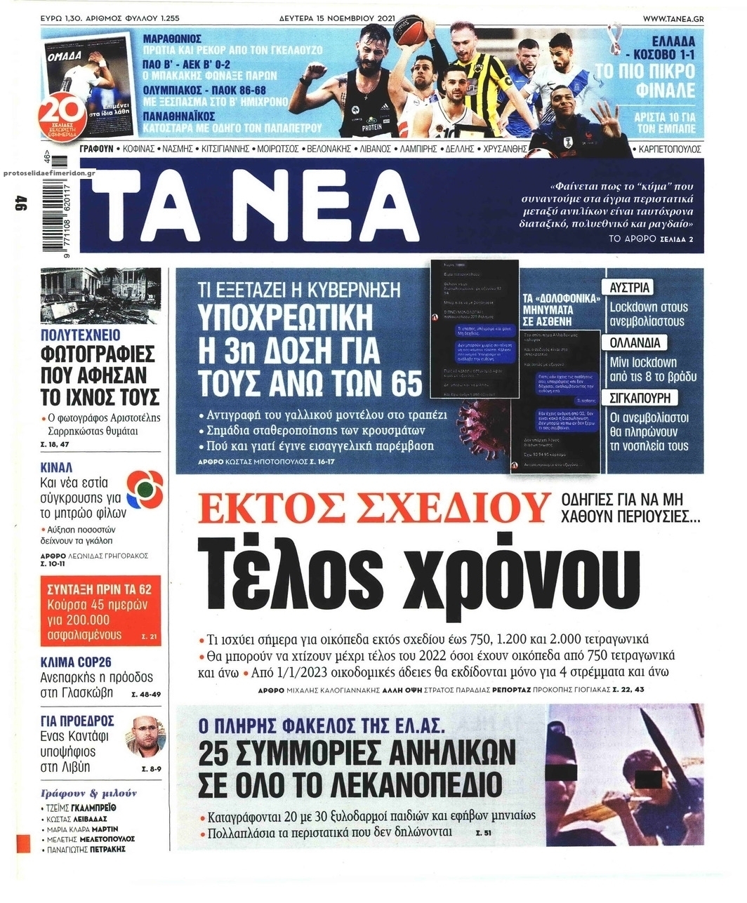 Πρωτοσέλιδο εφημερίδας Τα Νέα