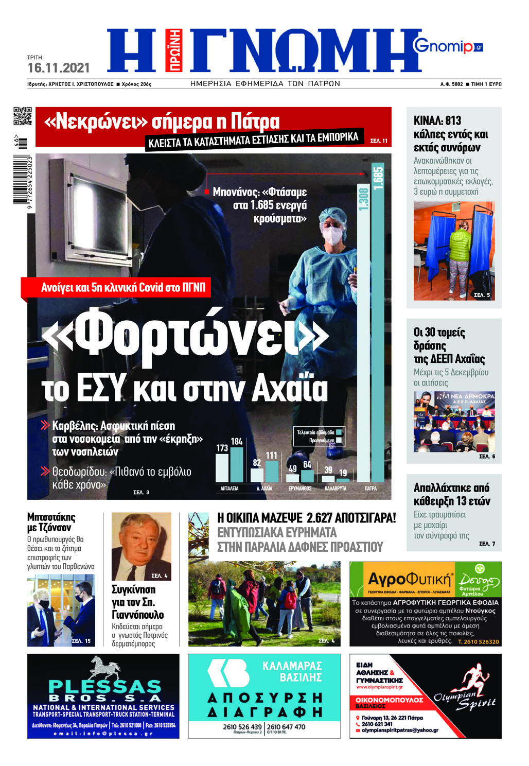 Πρωτοσέλιδο εφημερίδας Γνώμη της Πάτρας
