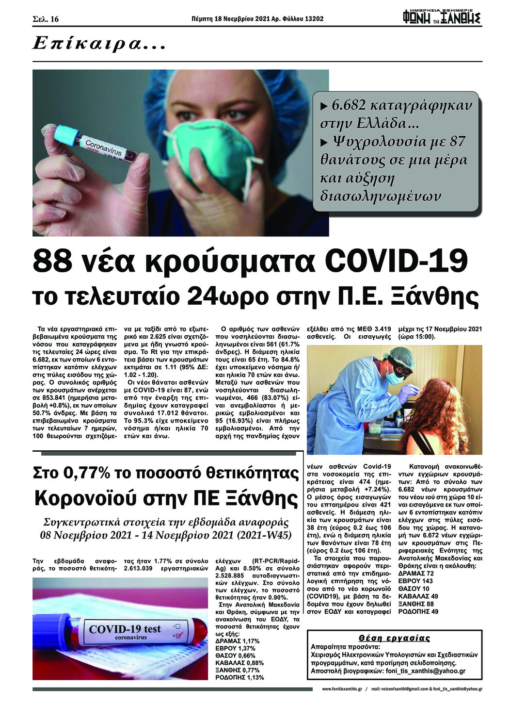 Οπισθόφυλλο εφημερίδας Φωνή της Ξάνθης