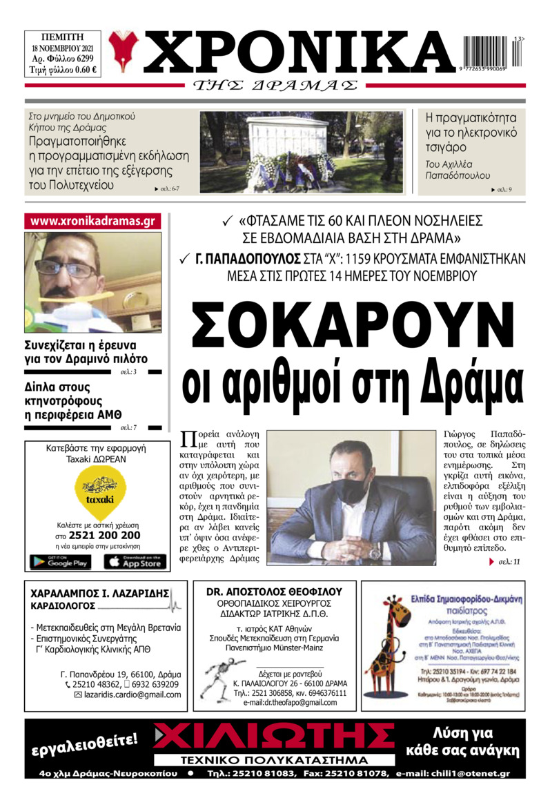Πρωτοσέλιδο εφημερίδας Χρονικά Δράμας