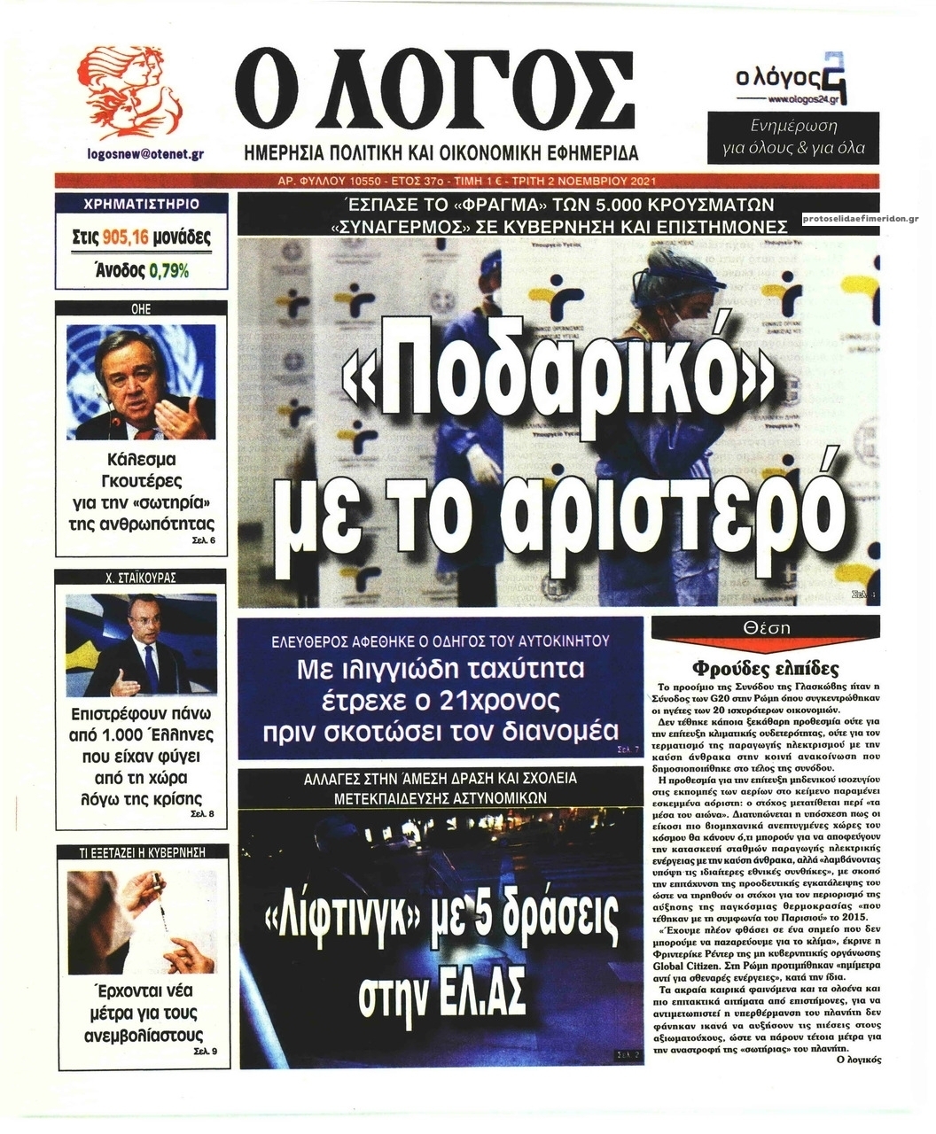 Πρωτοσέλιδο εφημερίδας Λόγος