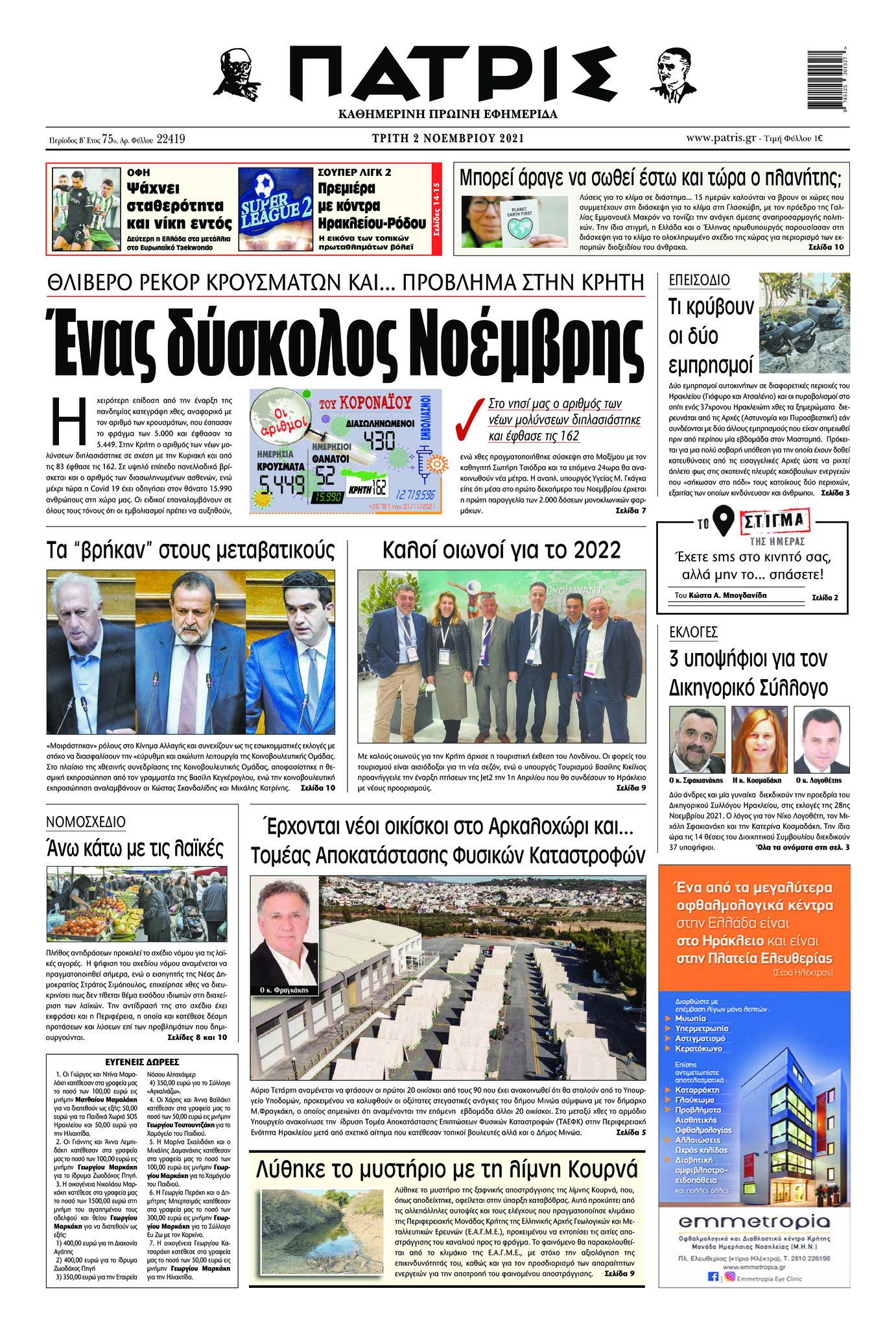 Πρωτοσέλιδο εφημερίδας Πατρίς