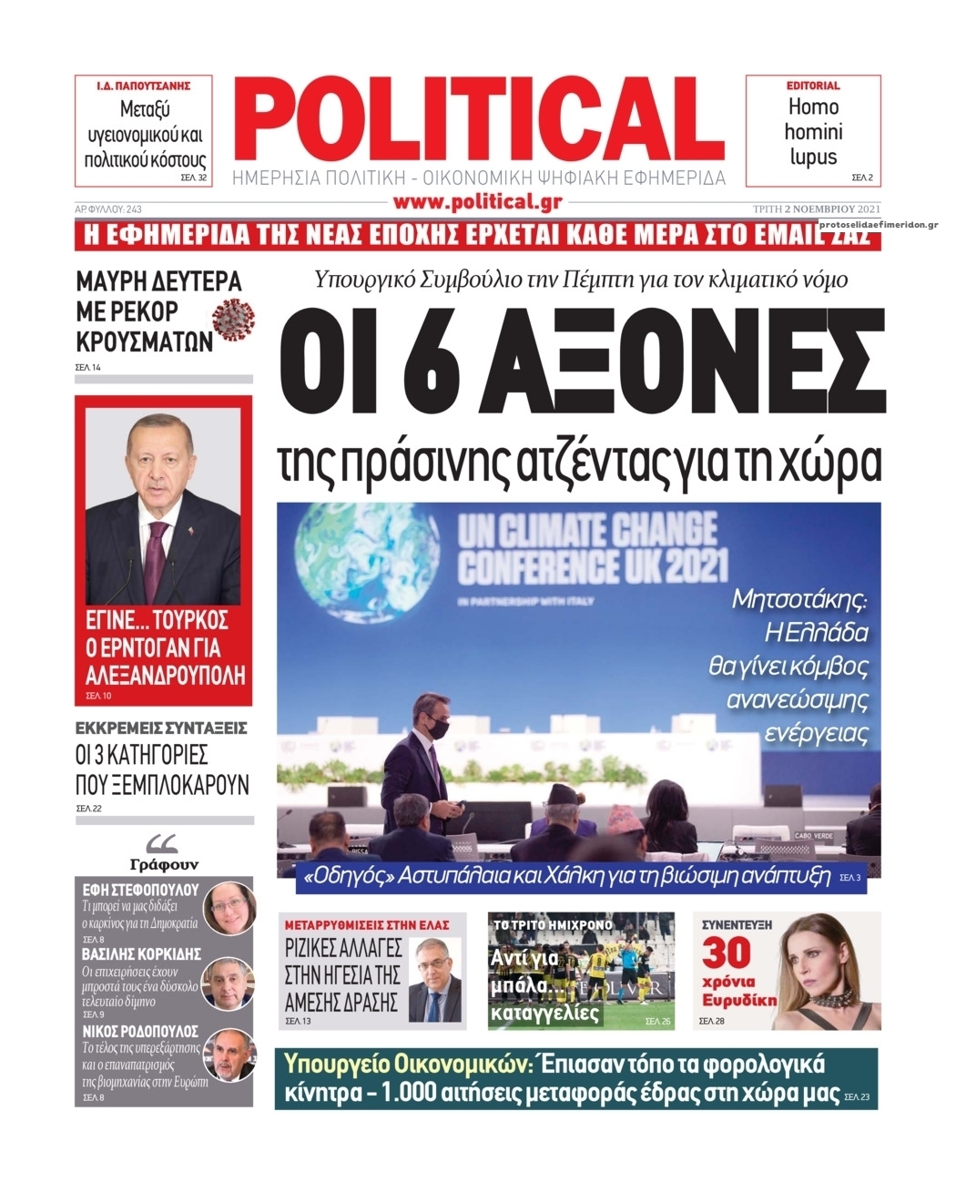 Πρωτοσέλιδο εφημερίδας Political