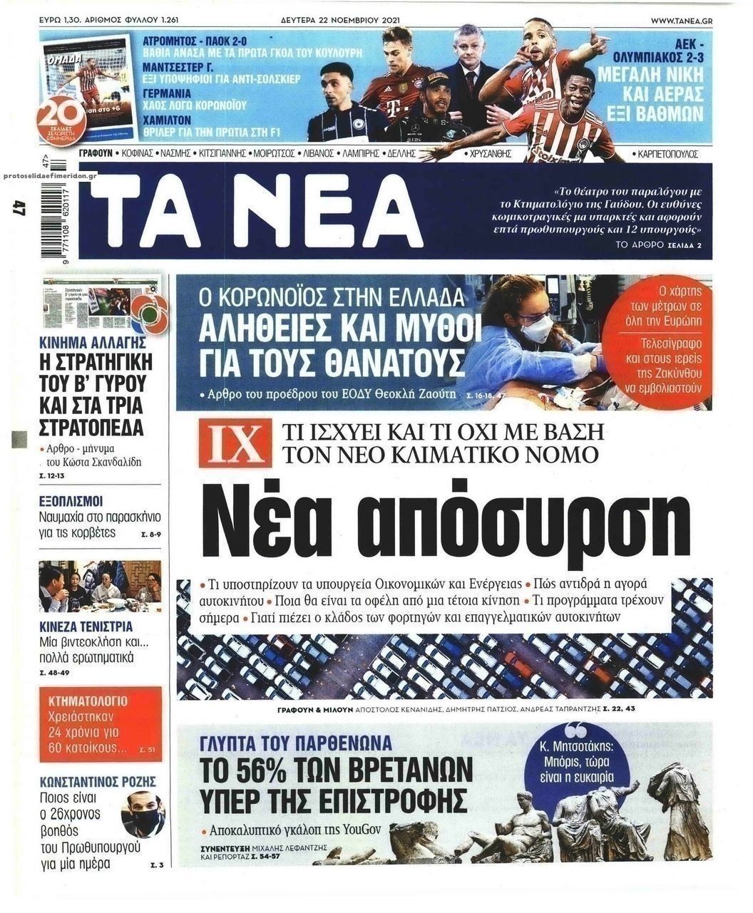 Πρωτοσέλιδο εφημερίδας Τα Νέα