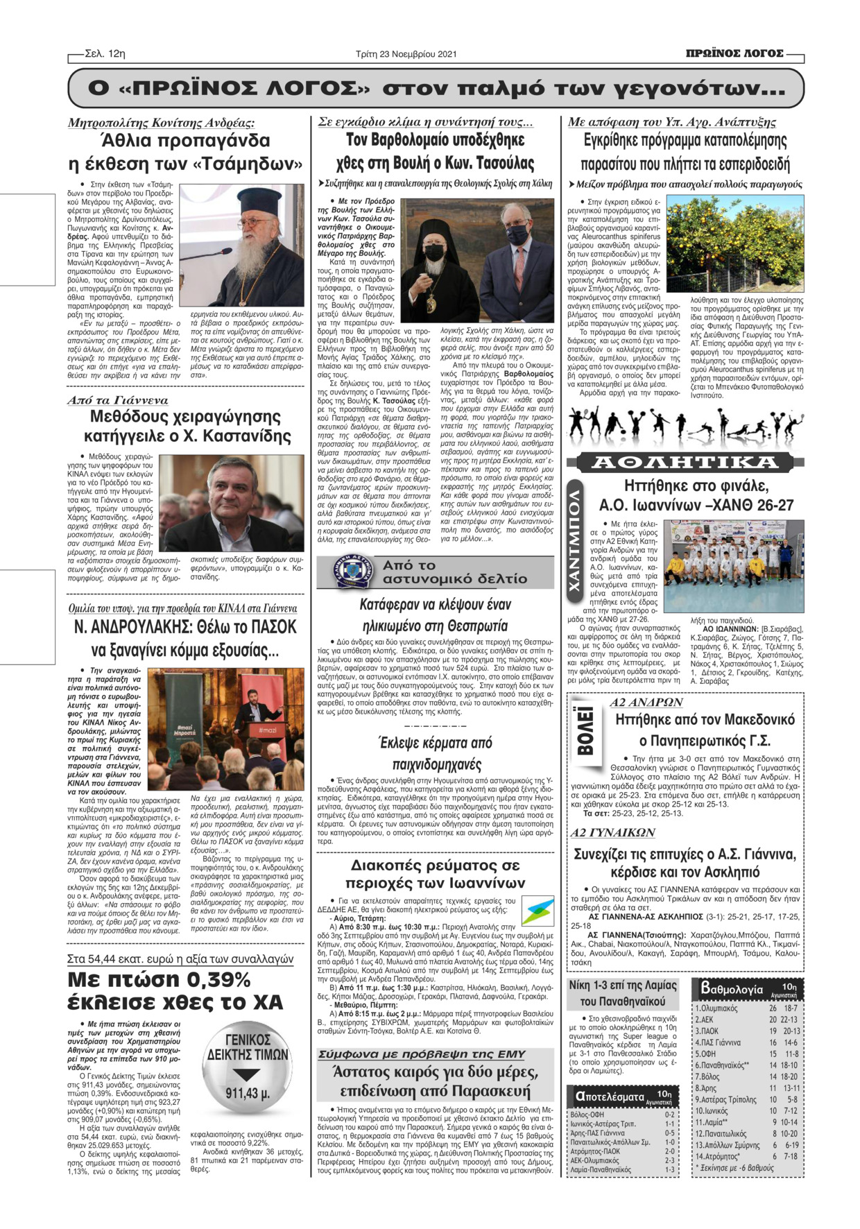 Οπισθόφυλλο εφημερίδας Πρωινός λόγος Ιωαννίνων