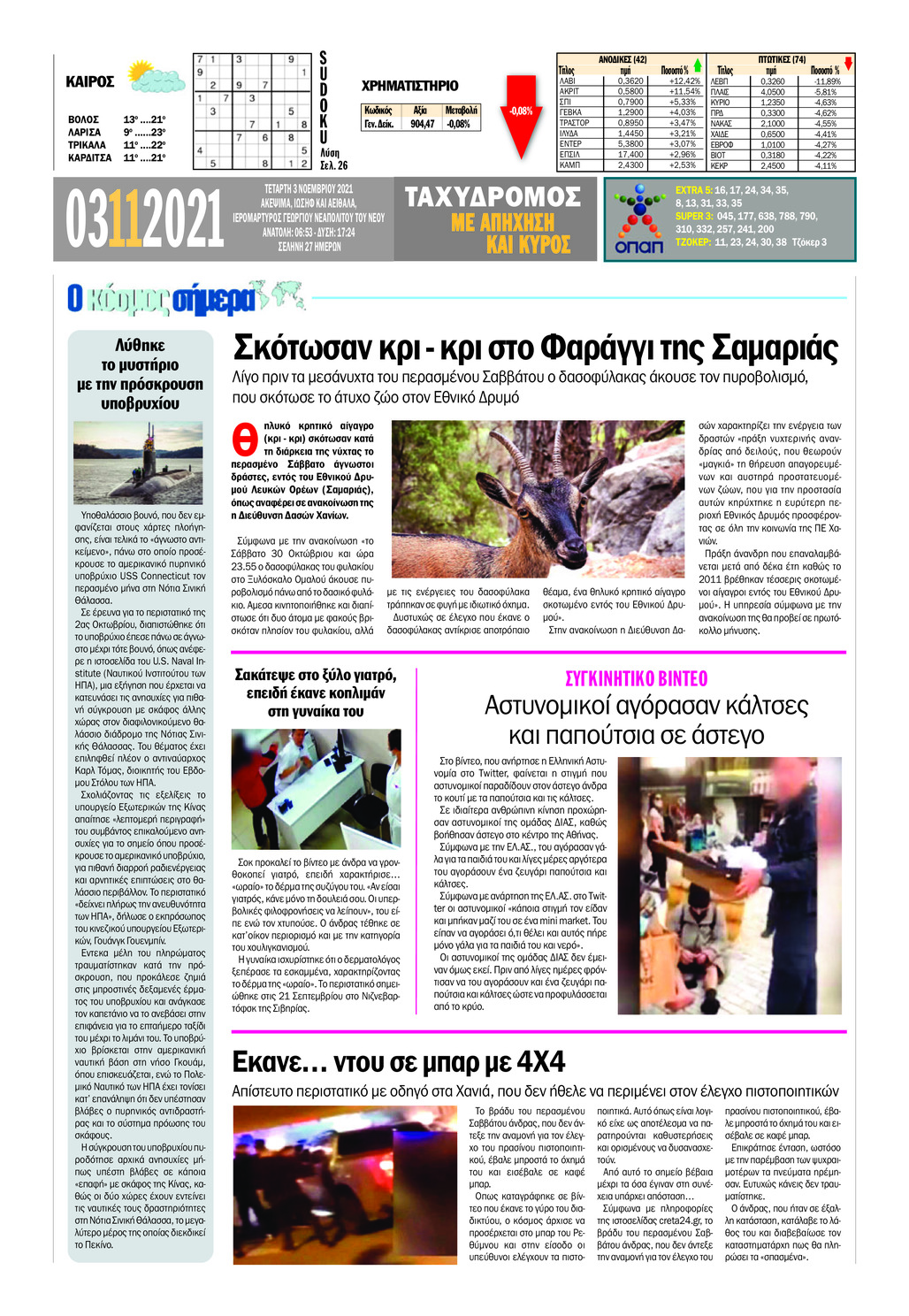 Οπισθόφυλλο εφημερίδας Ταχυδρόμος