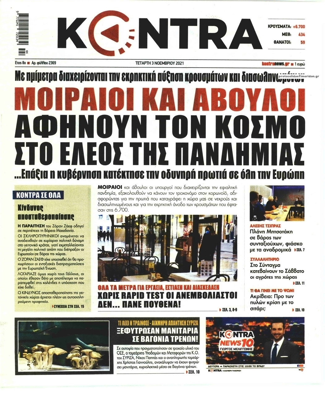 Πρωτοσέλιδο εφημερίδας Kontra News