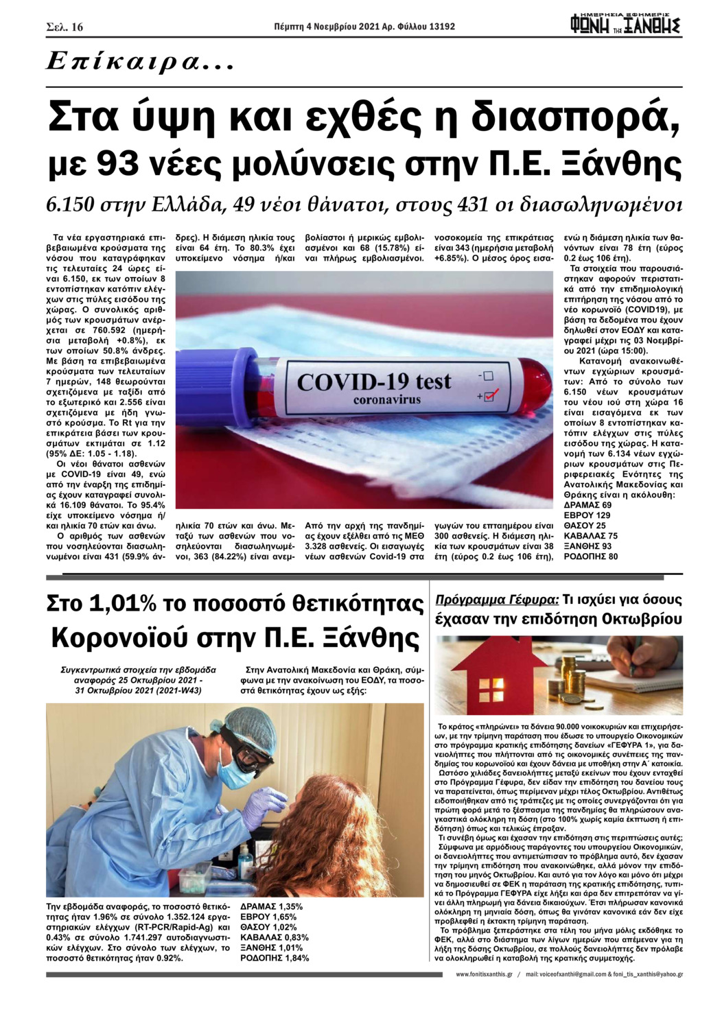 Οπισθόφυλλο εφημερίδας Φωνή της Ξάνθης