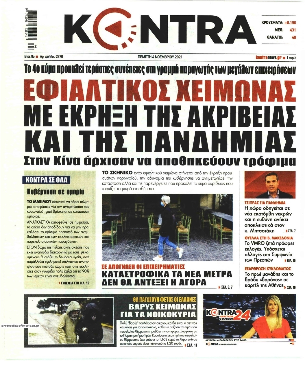 Πρωτοσέλιδο εφημερίδας Kontra News