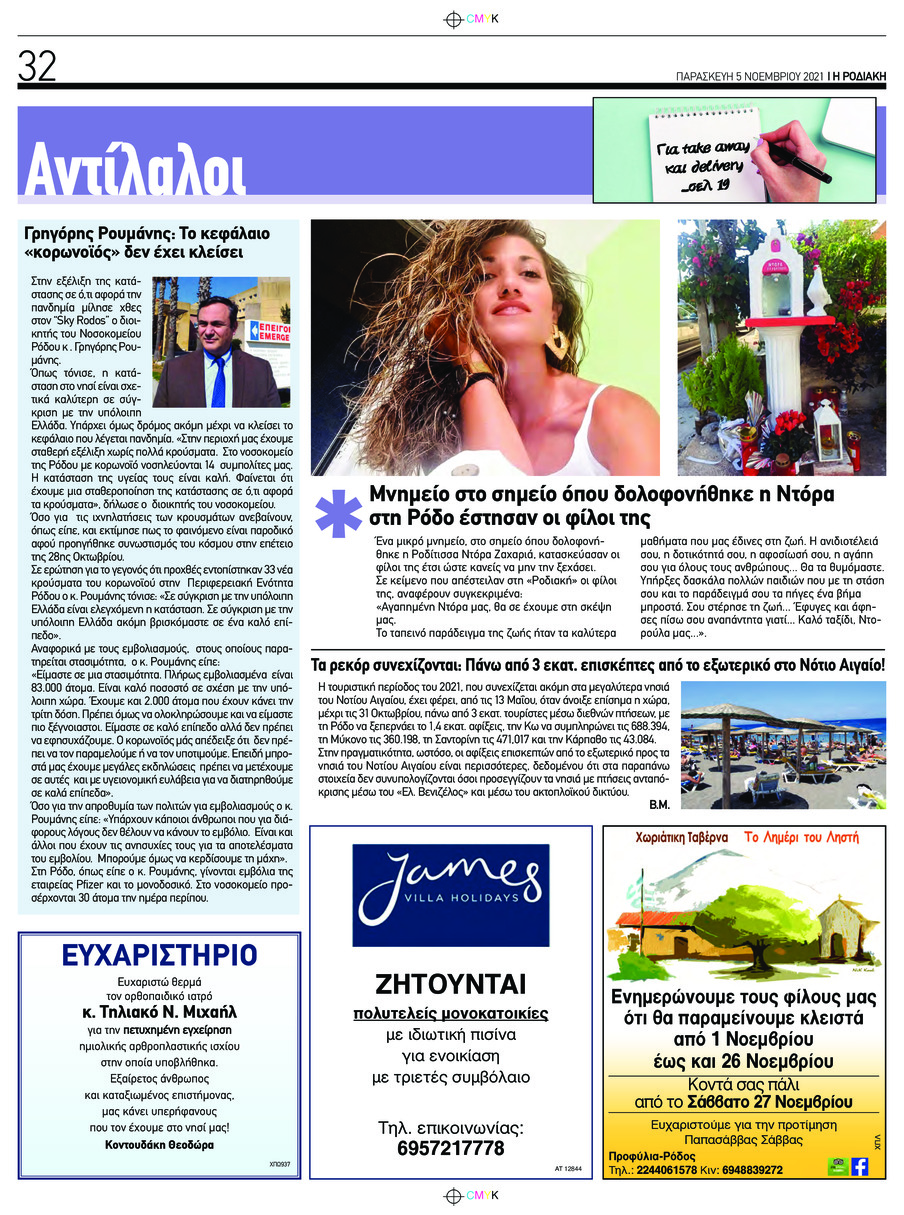 Οπισθόφυλλο εφημερίδας Ροδιακή
