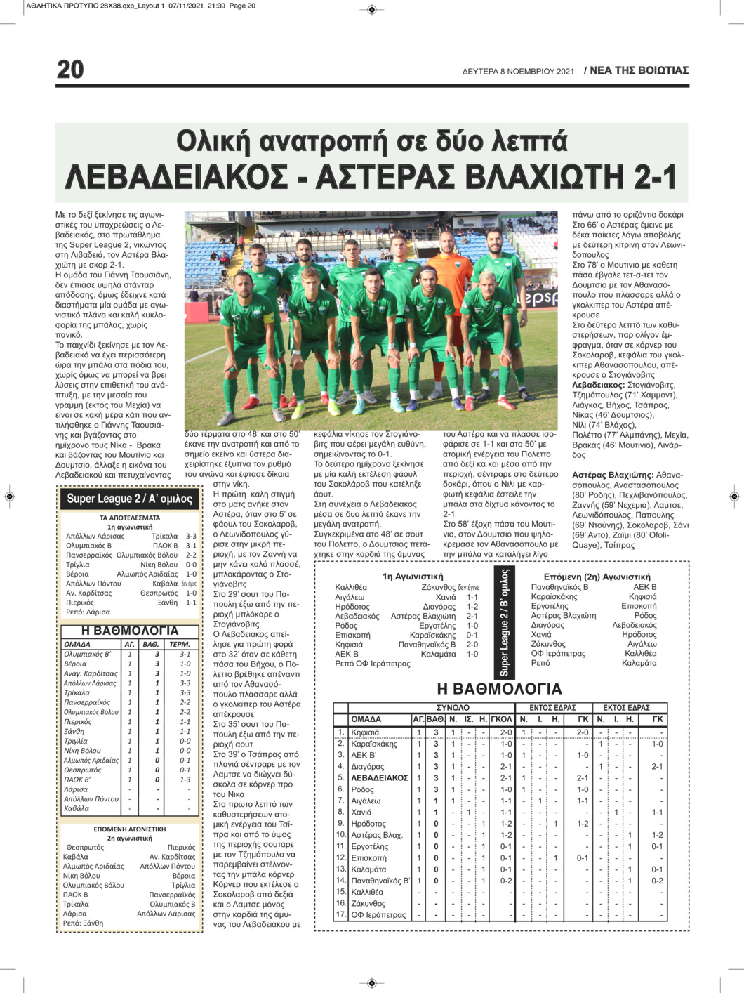 Οπισθόφυλλο εφημερίδας Νέα της Βοιωτίας
