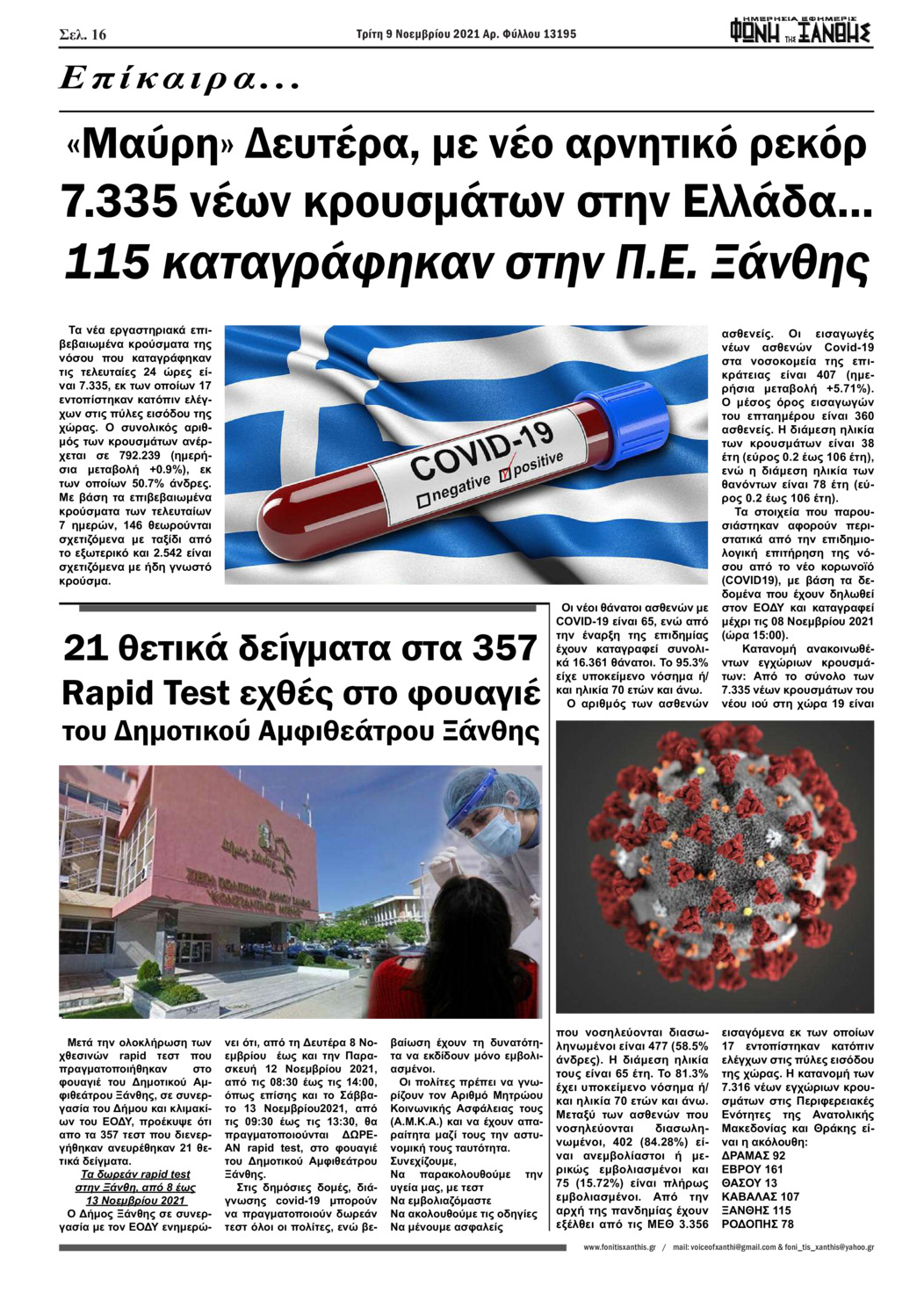 Οπισθόφυλλο εφημερίδας Φωνή της Ξάνθης
