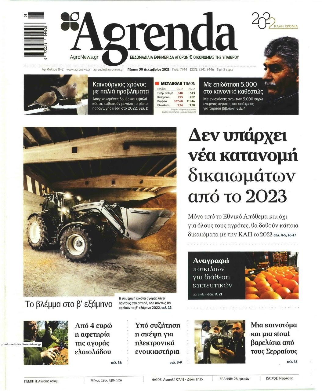 Πρωτοσέλιδο εφημερίδας Agrenda