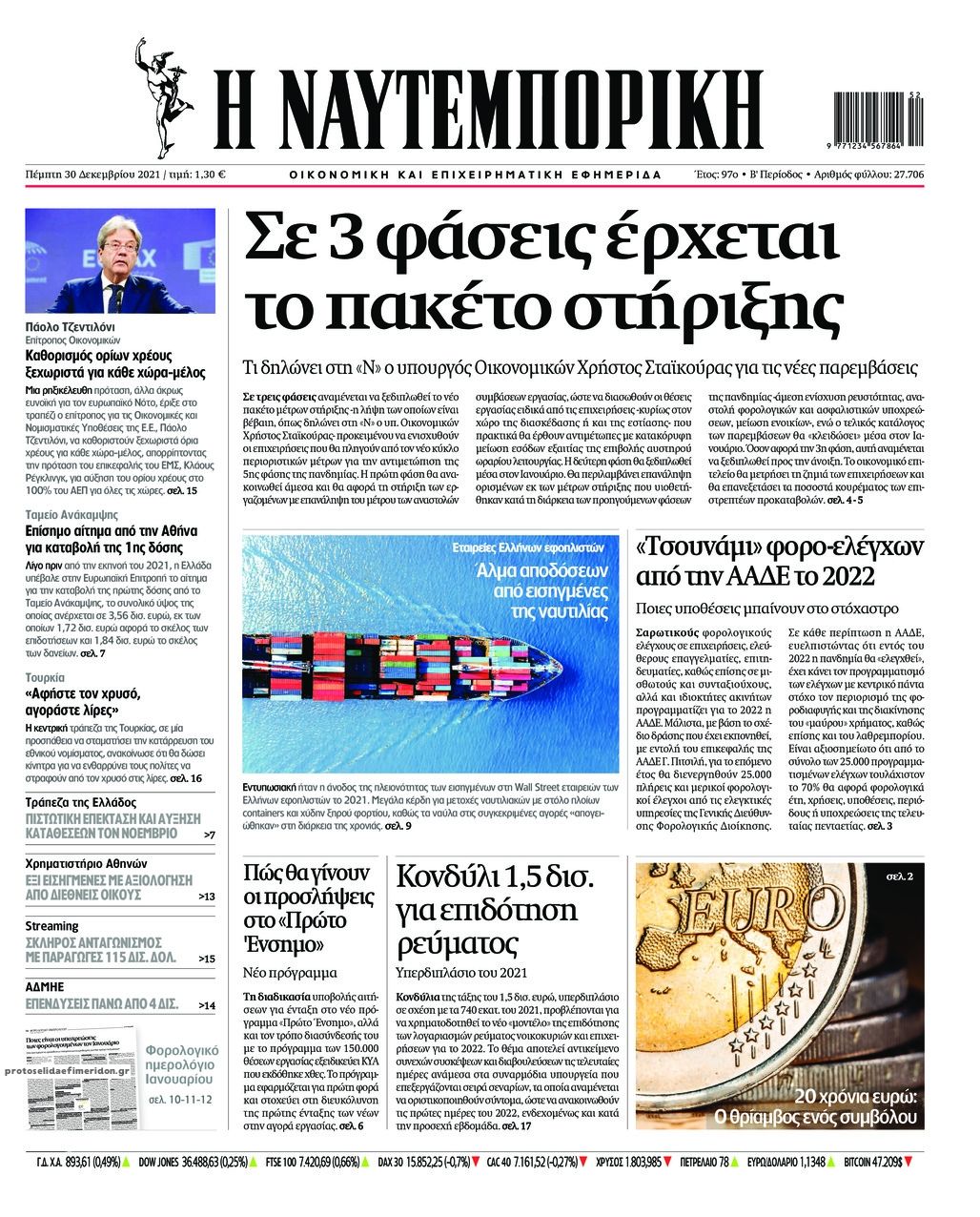 Πρωτοσέλιδο εφημερίδας Ναυτεμπορική