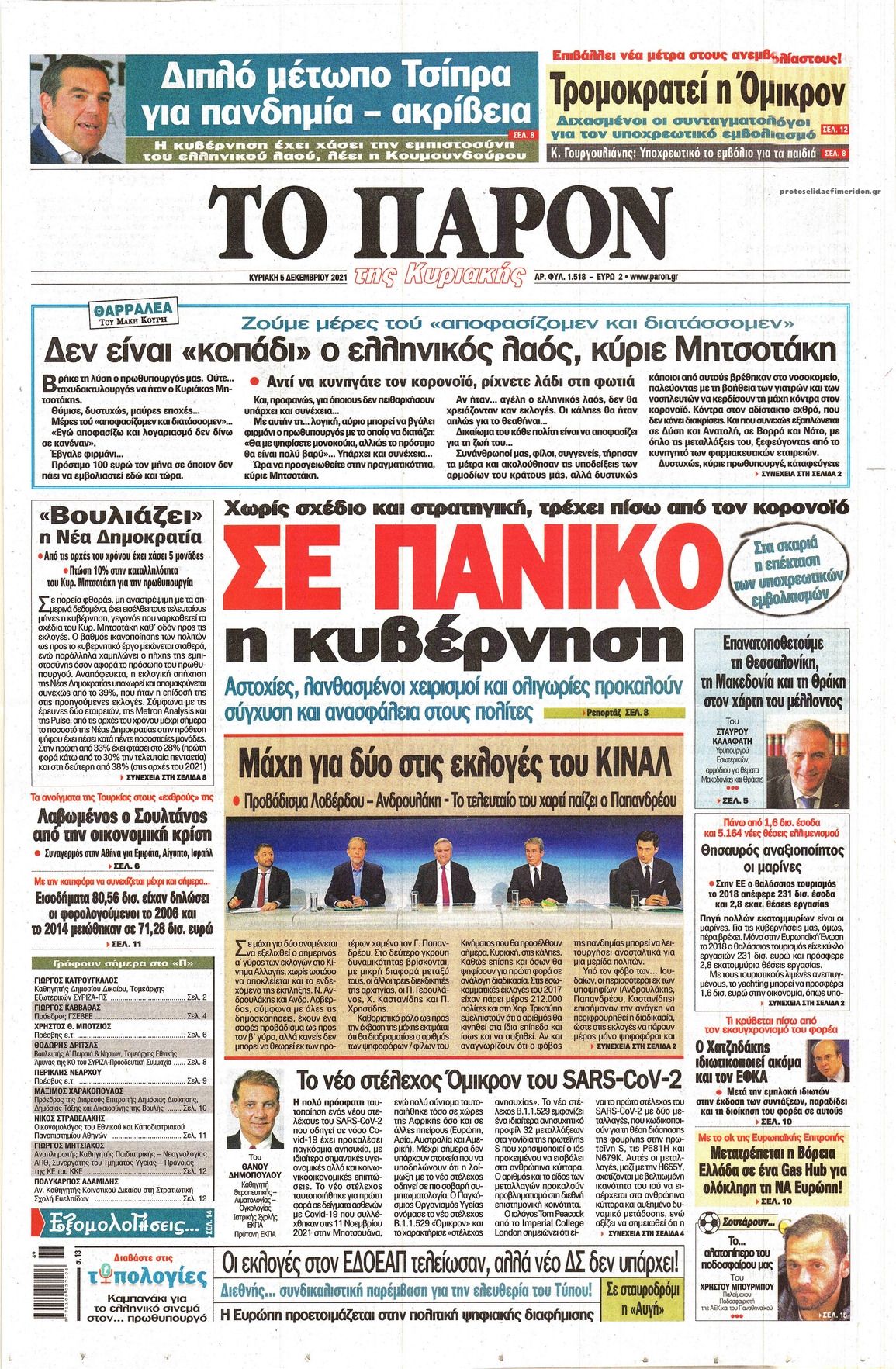 Πρωτοσέλιδο εφημερίδας Το Παρόν