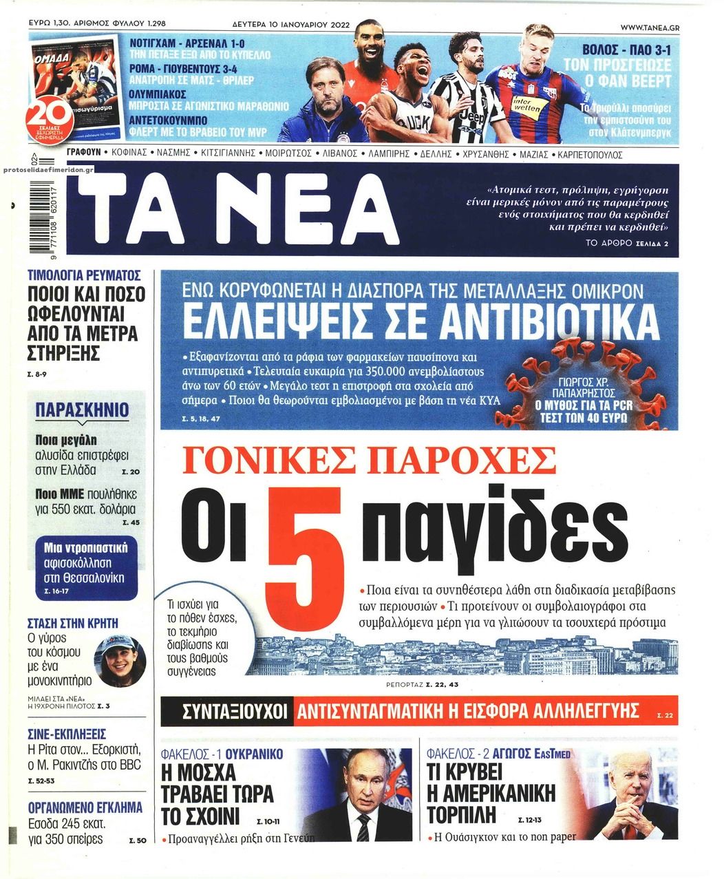 Πρωτοσέλιδο εφημερίδας Τα Νέα