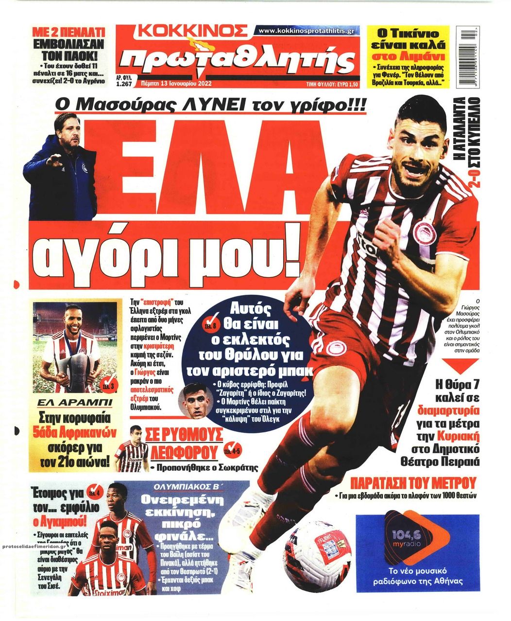Πρωτοσέλιδο εφημερίδας Κόκκινος Πρωταθλητής