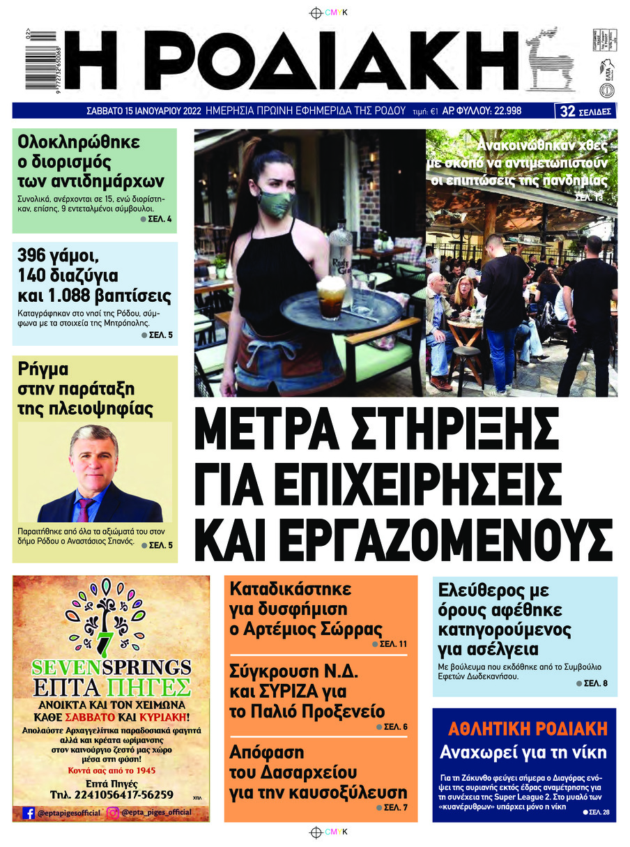 Πρωτοσέλιδο εφημερίδας Ροδιακή