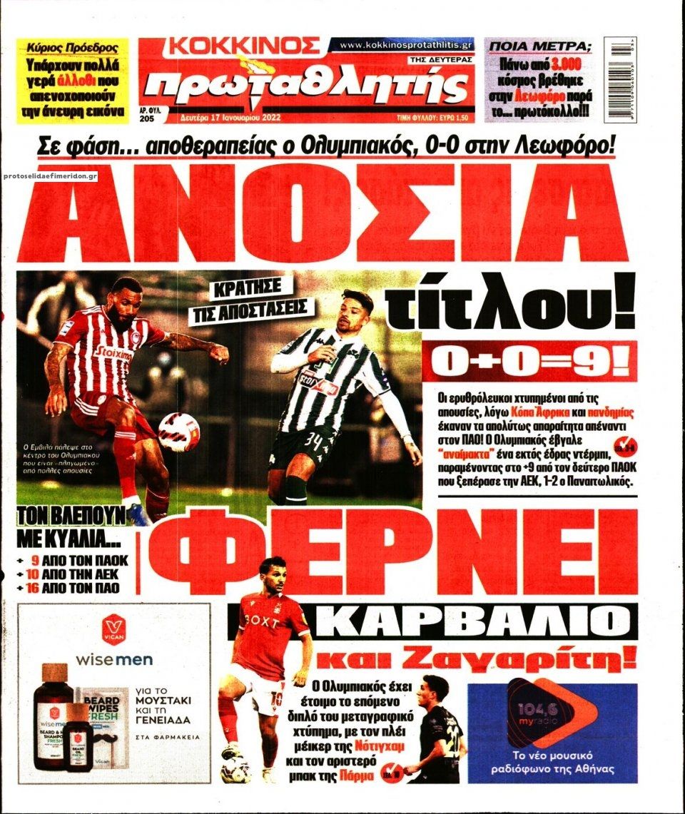 Πρωτοσέλιδο εφημερίδας Κόκκινος Πρωταθλητής