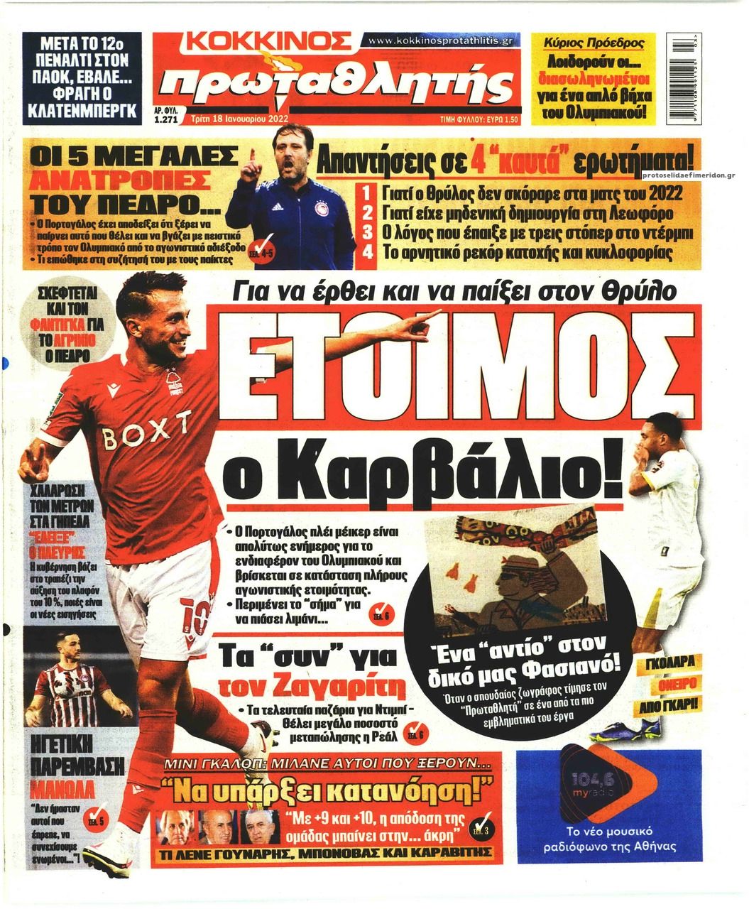 Πρωτοσέλιδο εφημερίδας Κόκκινος Πρωταθλητής