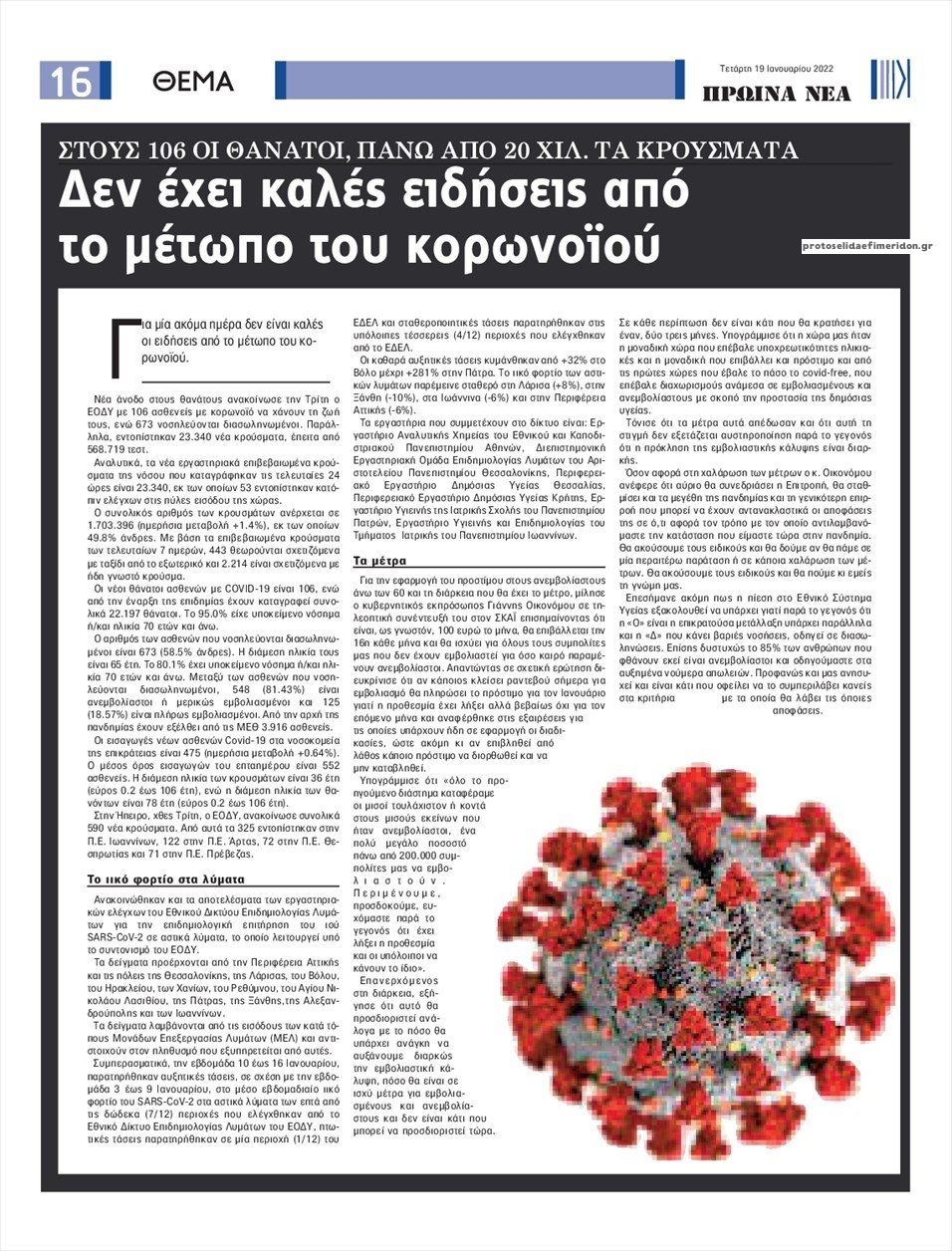 Οπισθόφυλλο εφημερίδας Πρωινά Νέα Ιωαννίνων