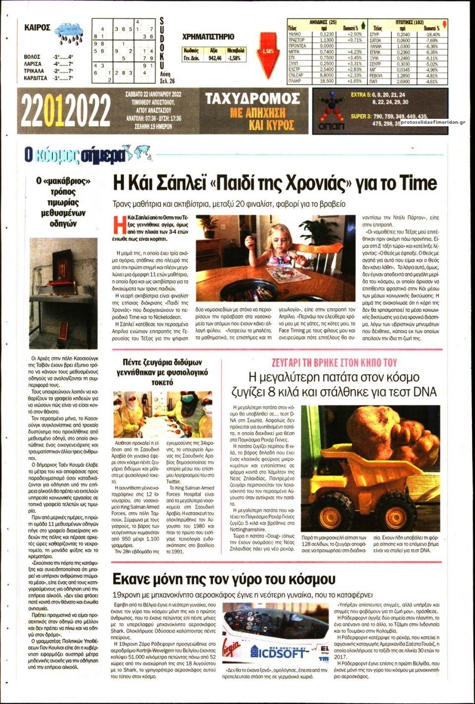 Οπισθόφυλλο εφημερίδας Ταχυδρόμος