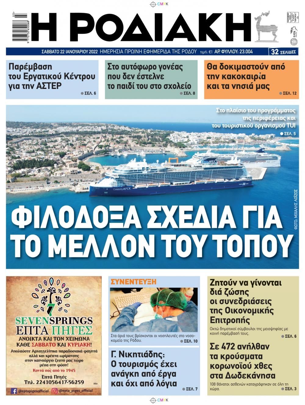 Πρωτοσέλιδο εφημερίδας Ροδιακή