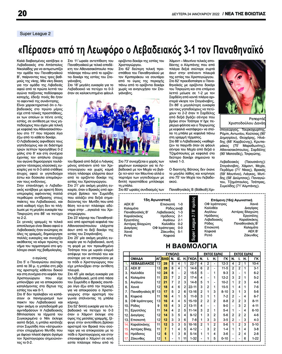 Οπισθόφυλλο εφημερίδας Νέα της Βοιωτίας