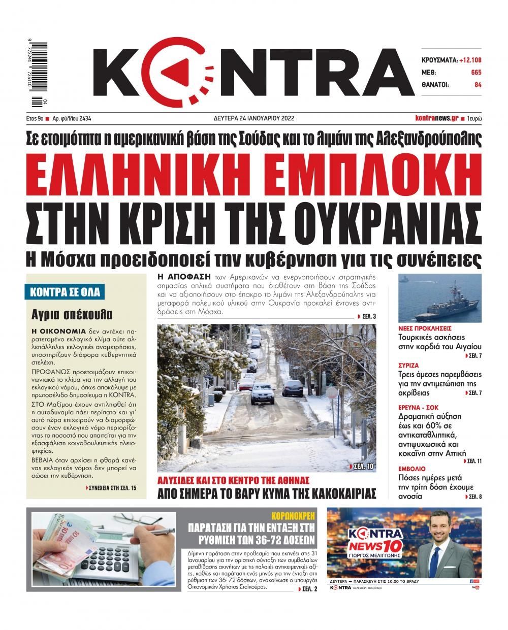 Πρωτοσέλιδο εφημερίδας Kontra News