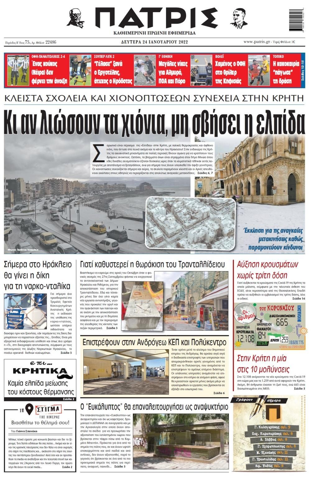 Πρωτοσέλιδο εφημερίδας Πατρίς