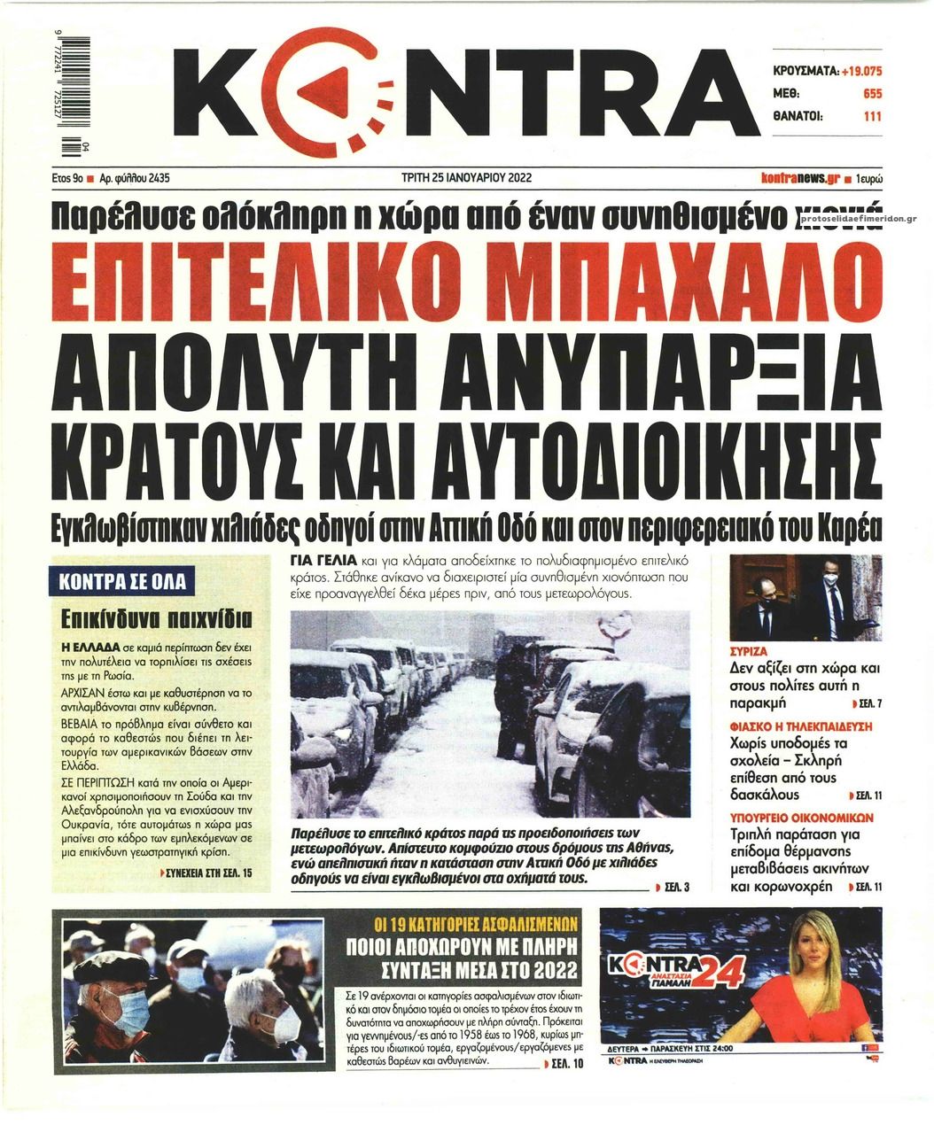 Πρωτοσέλιδο εφημερίδας Kontra News