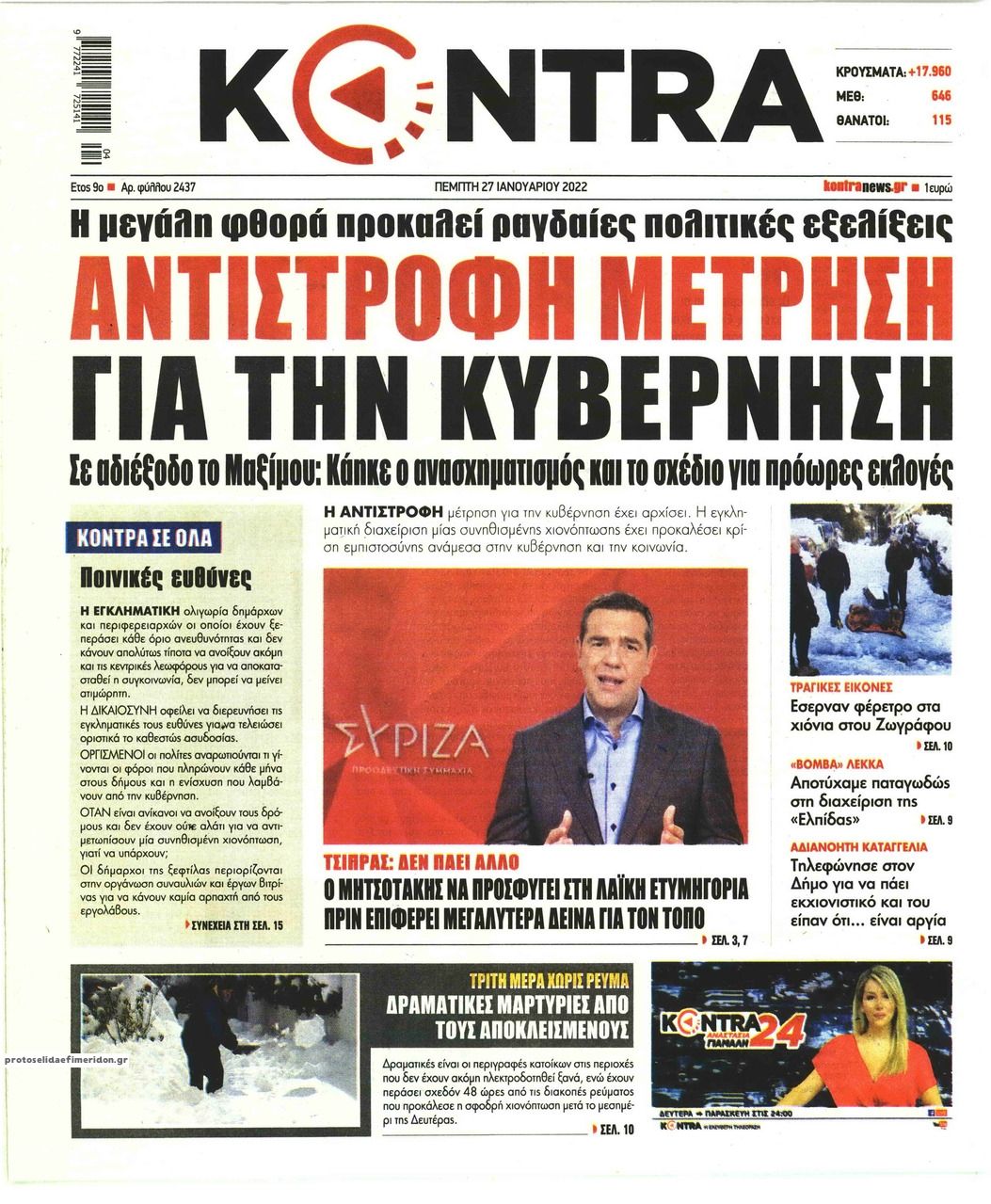 Πρωτοσέλιδο εφημερίδας Kontra News