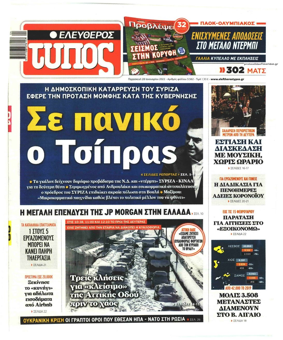 Πρωτοσέλιδο εφημερίδας Ελεύθερος Τύπος