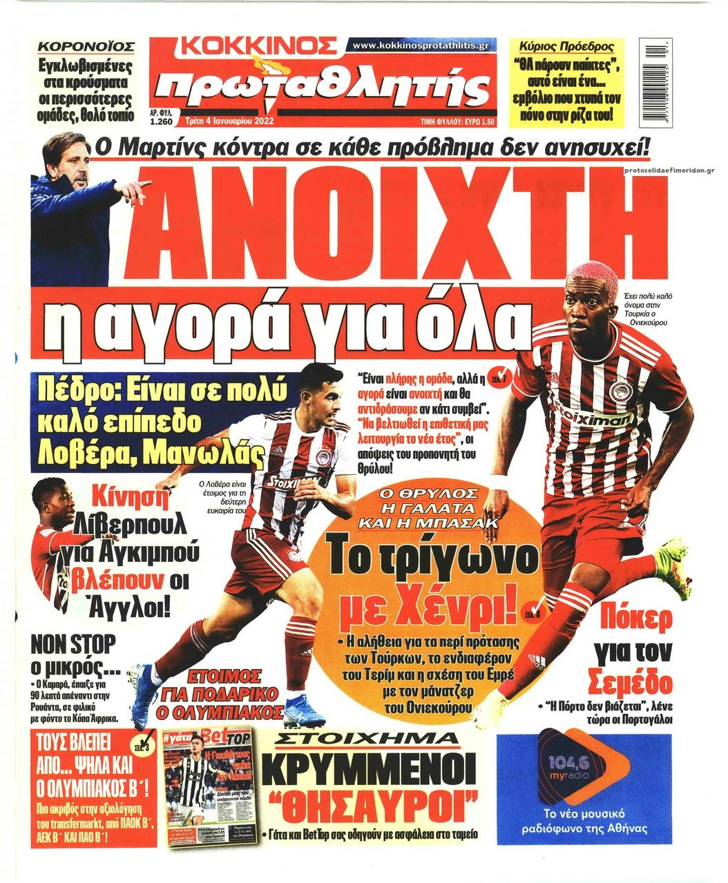 Πρωτοσέλιδο εφημερίδας Κόκκινος Πρωταθλητής