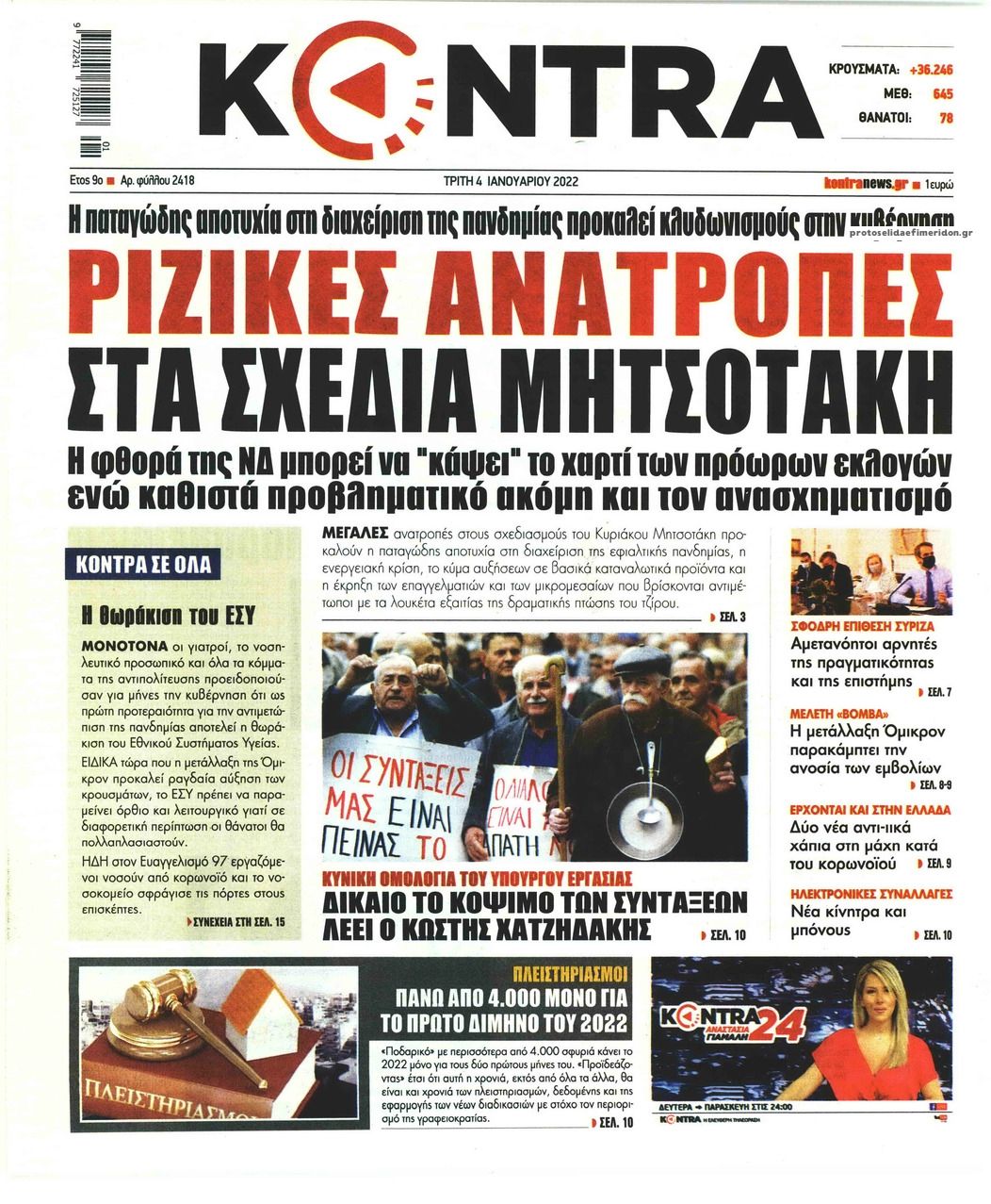 Πρωτοσέλιδο εφημερίδας Kontra News