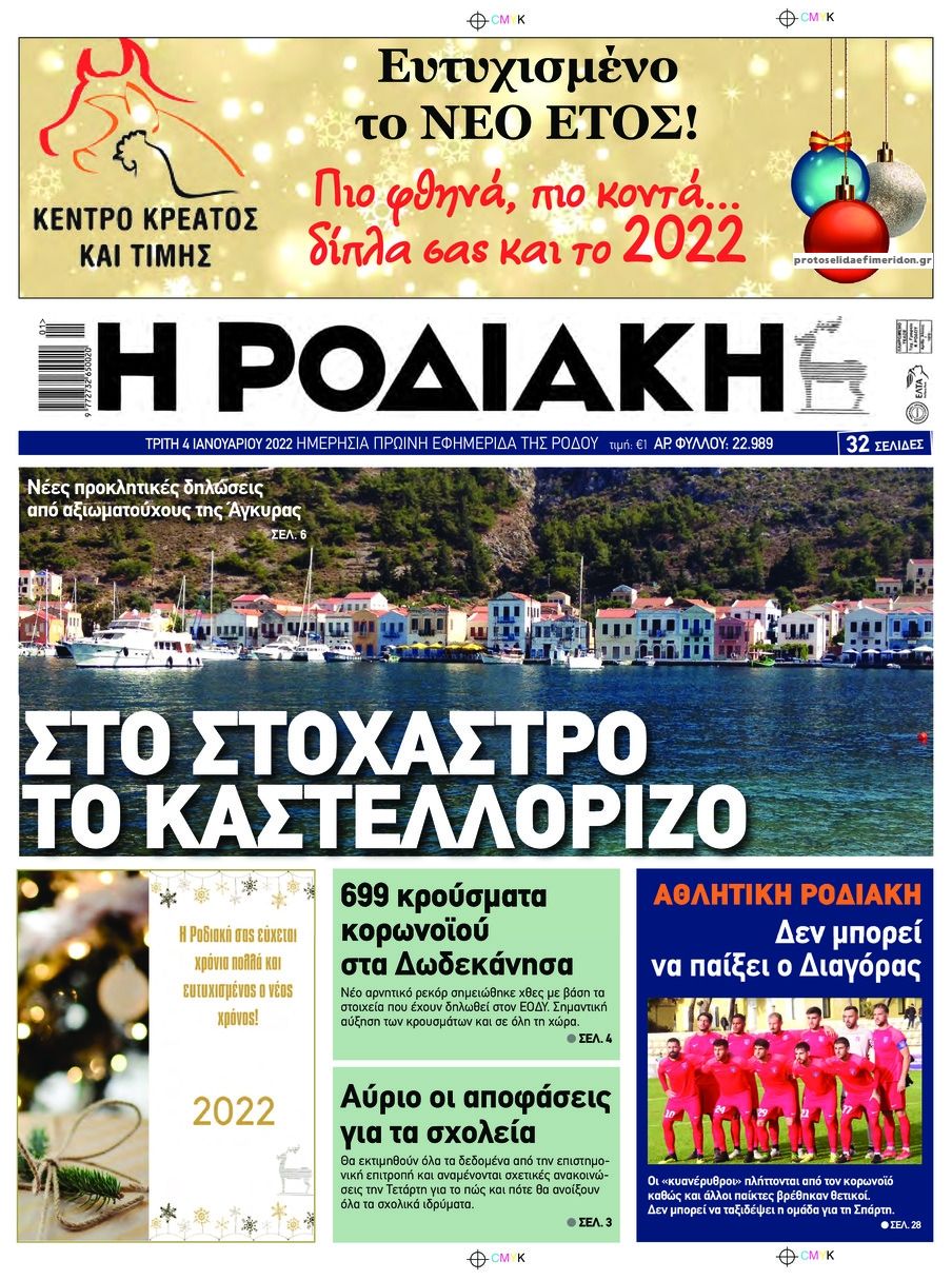 Πρωτοσέλιδο εφημερίδας Ροδιακή