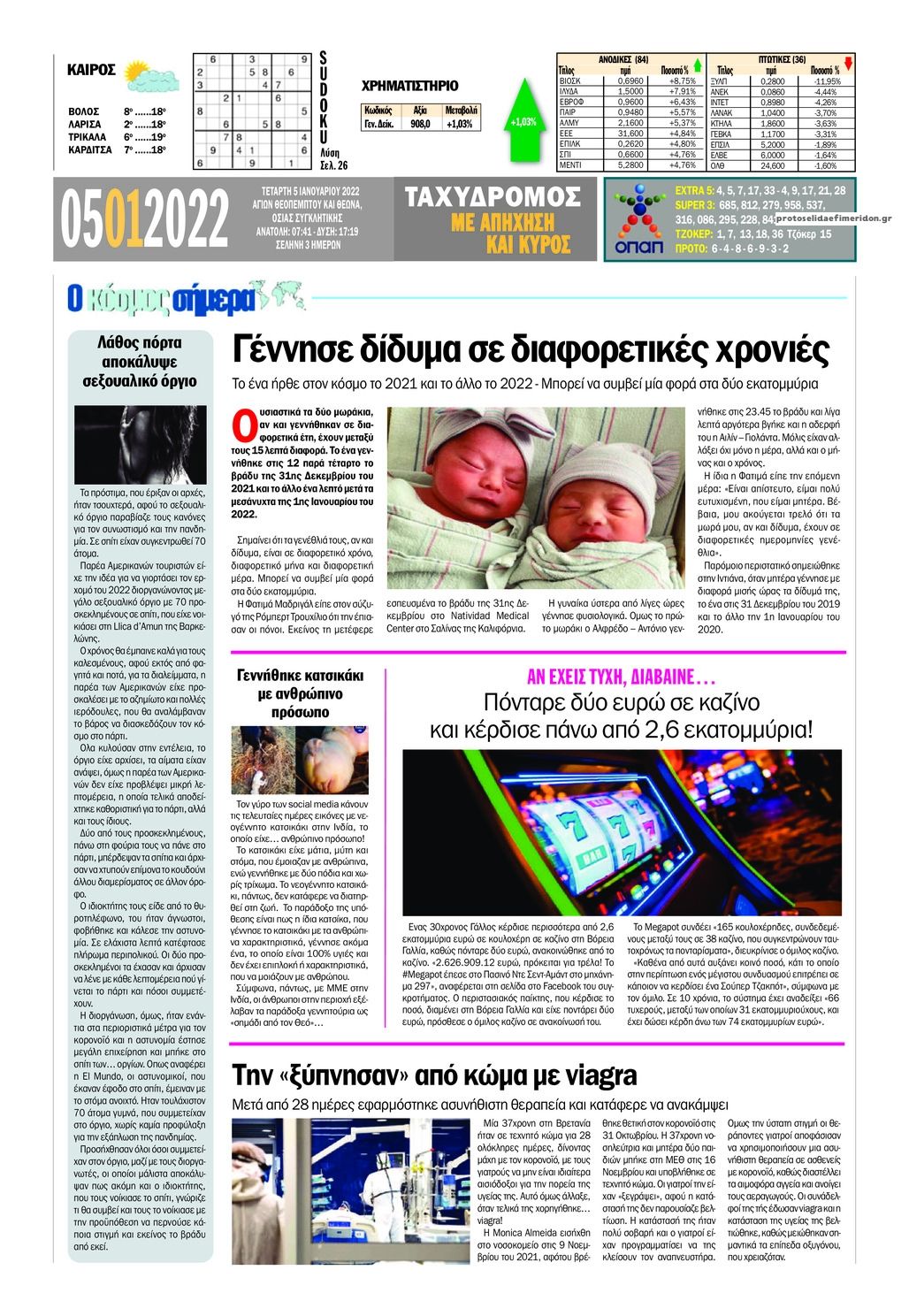 Οπισθόφυλλο εφημερίδας Ταχυδρόμος