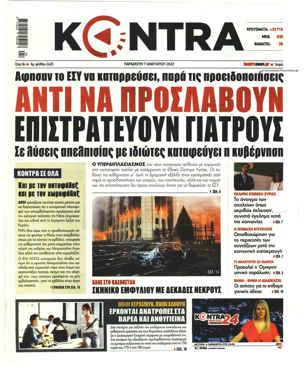 Πρωτοσέλιδο εφημερίδας Kontra News