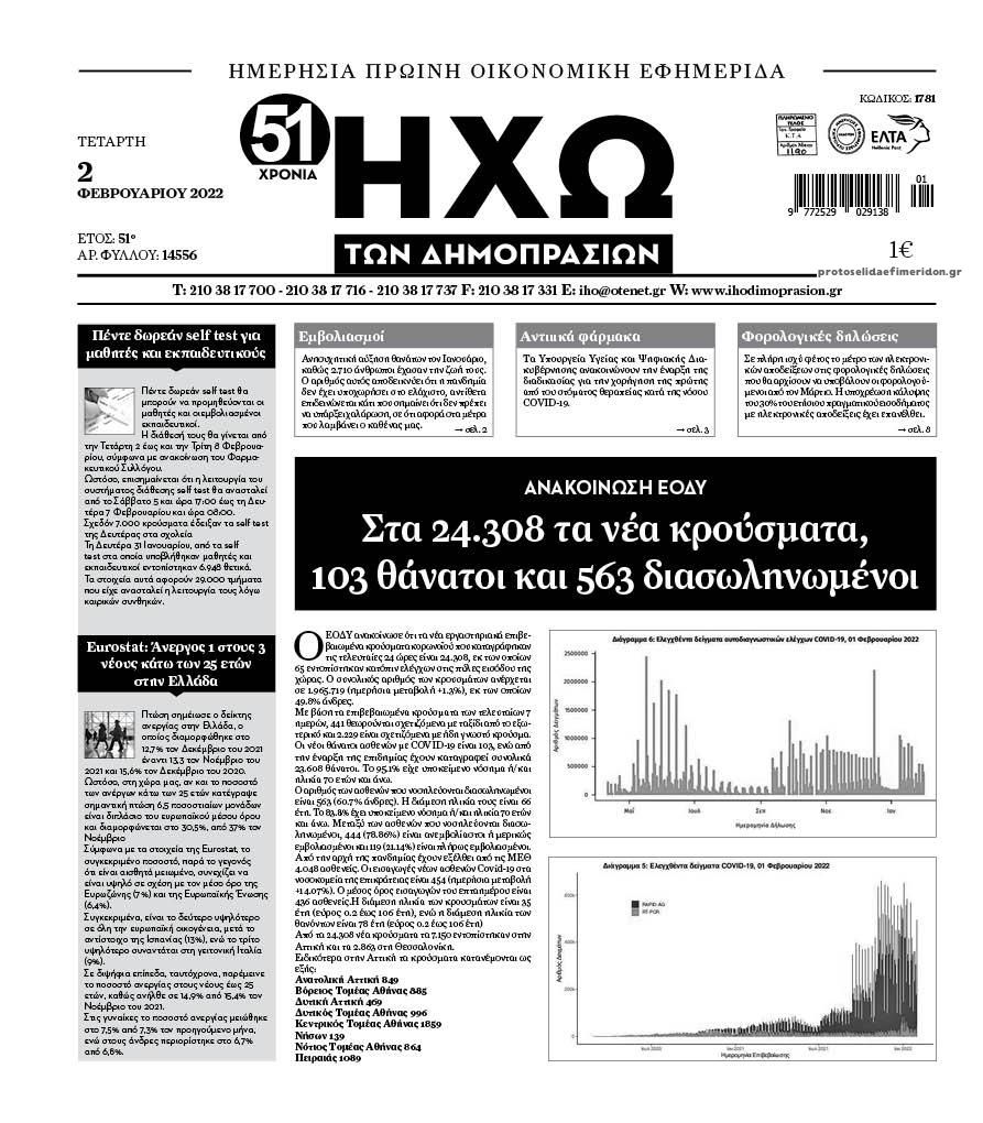 Πρωτοσέλιδο εφημερίδας Ηχώ