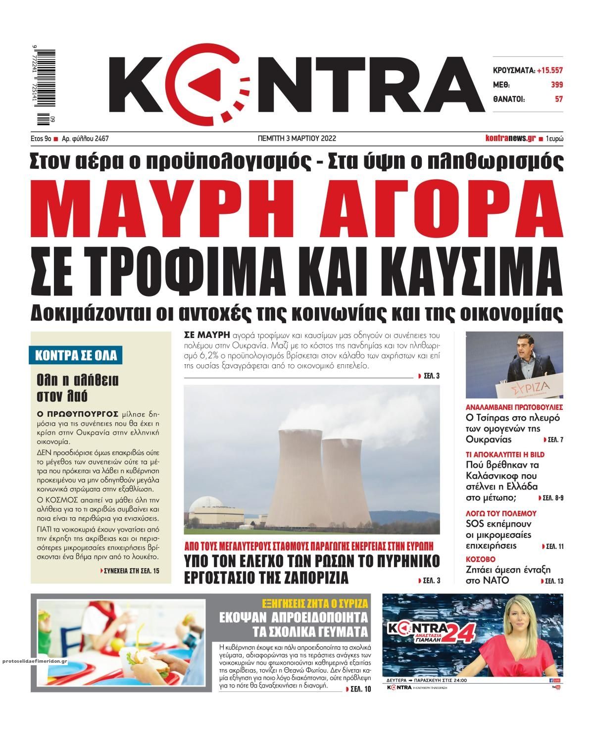 Πρωτοσέλιδο εφημερίδας Kontra News